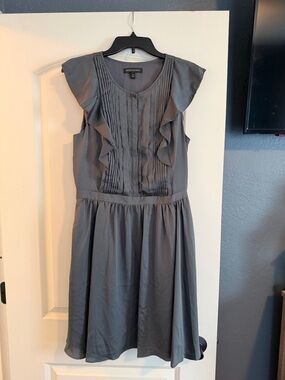 Banana Republic Slate Gray Ruffle Pintuck Midi Dress